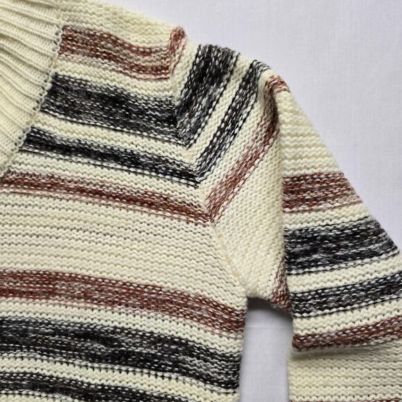 Vintage Silton Sweater Large Biege Brown Striped Knit Pullover 70s 80s - Picture 3 of 8